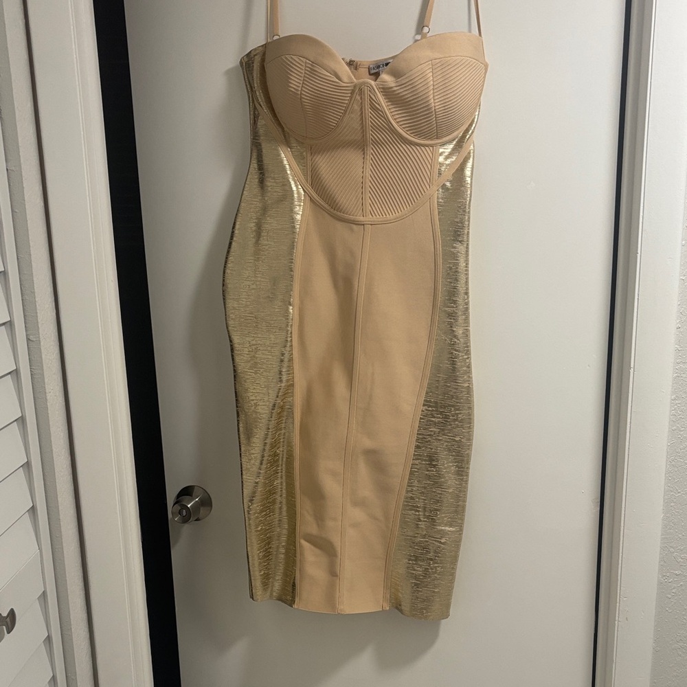 Fashion Nova Gold and Cream Midi Dress